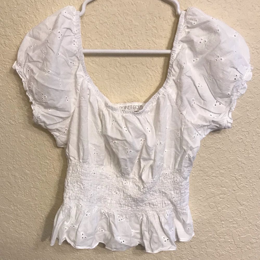 White Eyelet Womens Puff Sleeve Shirt